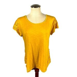 Amang NY Women's Mustard Yellow Lace Sleeve Women's Top Size Medium